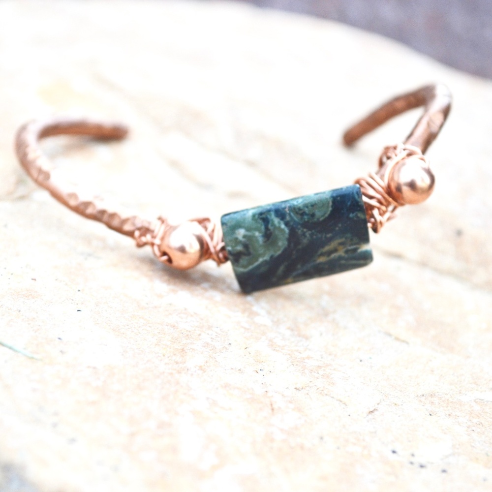 Kambaba Jasper Solid Copper Cuff Bracelet Artisan - Picture 3 of 6